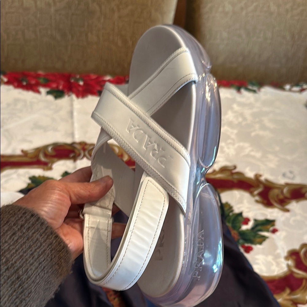 Prada Ivory Sandals with Black Dust Bags - Picture 5 of 9
